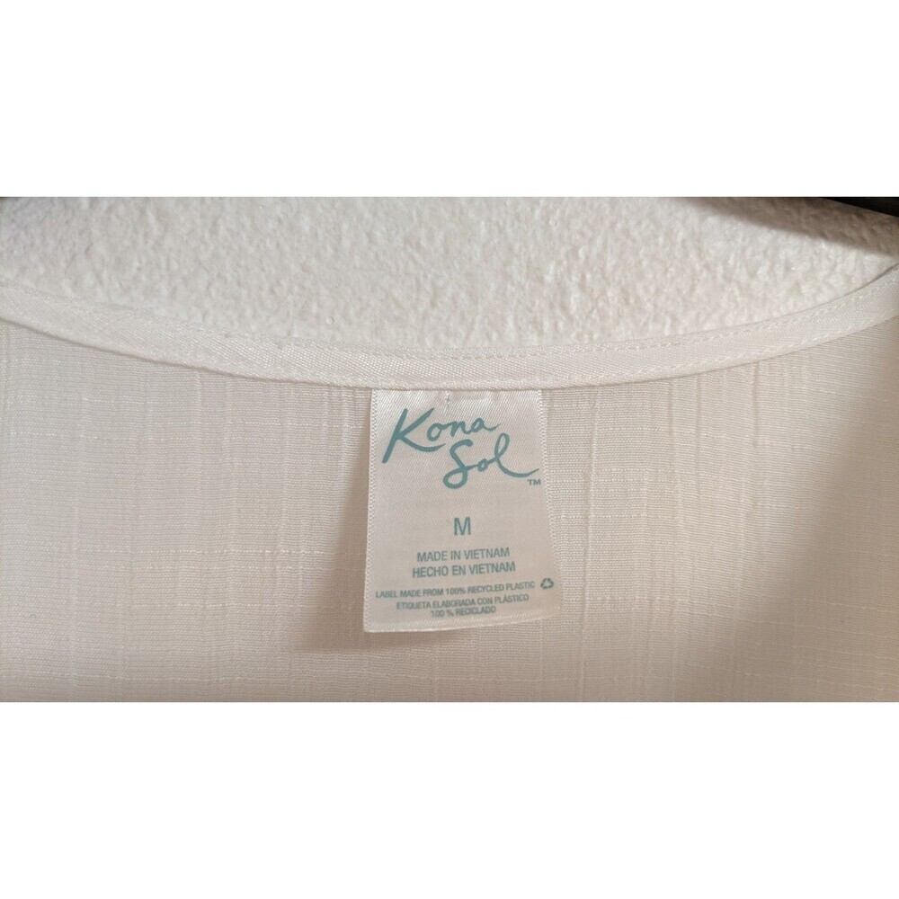 Women's Kona Sol Rayon Blend White Swimsuit Cover-Up Navy Embroidered Neckline M - Picture 3 of 9